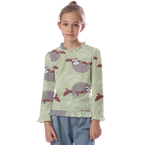 Sloths Pattern Design Kids  Frill Detail T-shirt by Hannah976