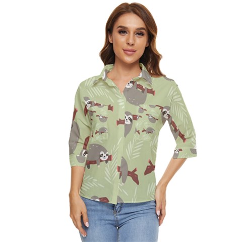 Sloths Pattern Design Women s Quarter Sleeve Pocket Shirt by Hannah976