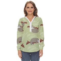 Sloths Pattern Design Zip Up Long Sleeve Blouse