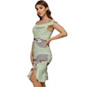 Sloths Pattern Design Off Shoulder Ruffle Split Hem Bodycon Dress View2