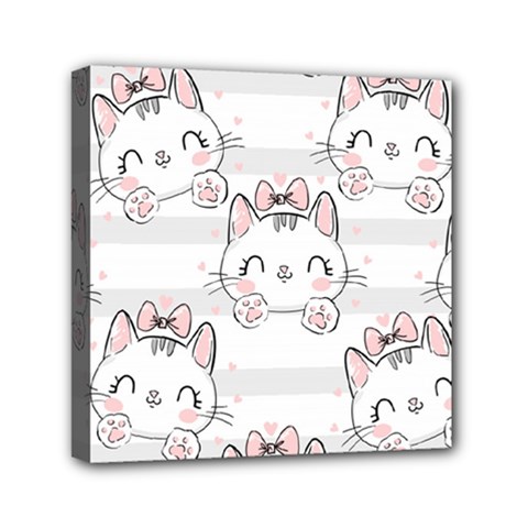 Cat With Bow Pattern Mini Canvas 6  X 6  (stretched) by Hannah976