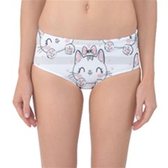 Cat With Bow Pattern Mid-waist Bikini Bottoms by Hannah976