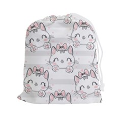 Cat With Bow Pattern Drawstring Pouch (2xl) by Hannah976