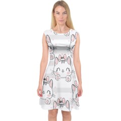 Cat With Bow Pattern Capsleeve Midi Dress by Hannah976