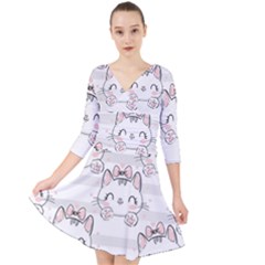 Cat With Bow Pattern Quarter Sleeve Front Wrap Dress by Hannah976