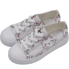 Cat With Bow Pattern Kids  Low Top Canvas Sneakers by Hannah976