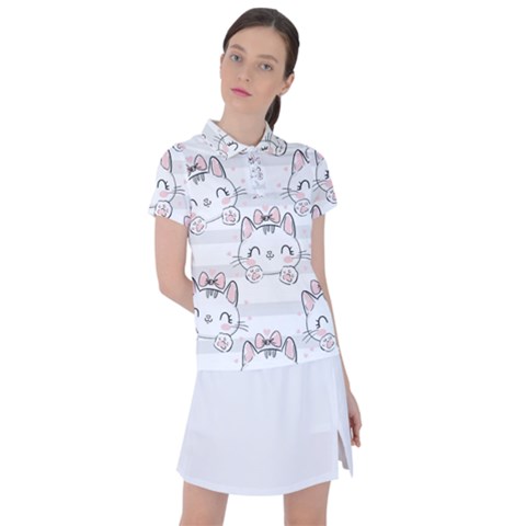 Cat With Bow Pattern Women s Polo T-shirt by Hannah976