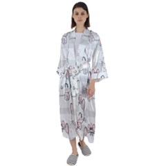 Cat With Bow Pattern Maxi Satin Kimono by Hannah976