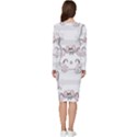 Cat With Bow Pattern Long Sleeve V-Neck Bodycon Dress  View4