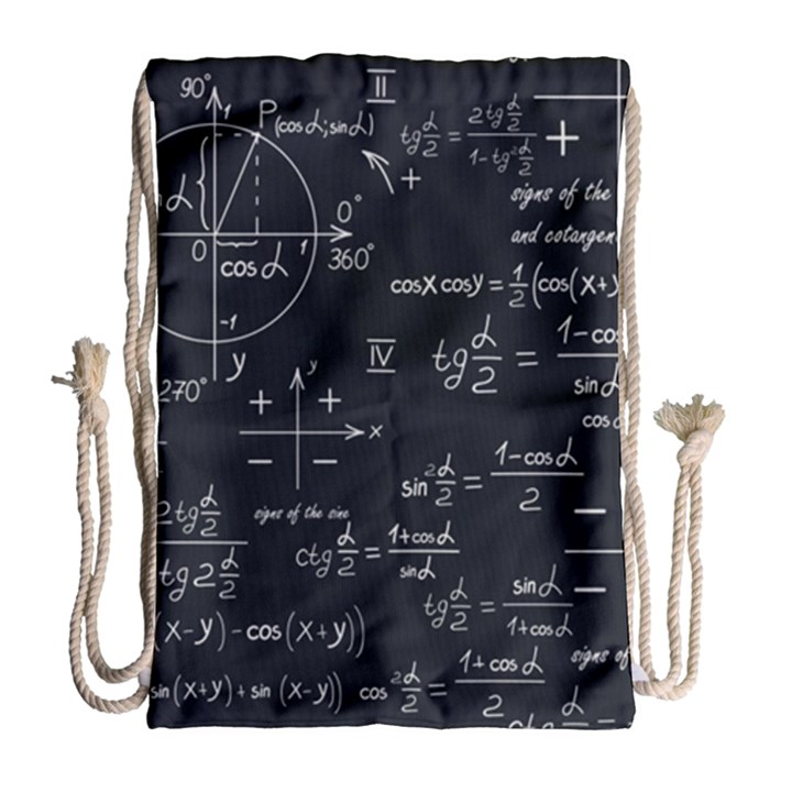 Mathematical Seamless Pattern With Geometric Shapes Formulas Drawstring Bag (Large)