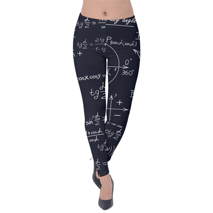 Mathematical Seamless Pattern With Geometric Shapes Formulas Velvet Leggings