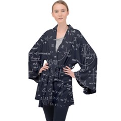 Mathematical Seamless Pattern With Geometric Shapes Formulas Long Sleeve Velvet Kimono  by Hannah976