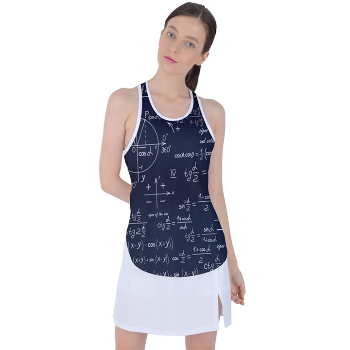 Mathematical Seamless Pattern With Geometric Shapes Formulas Racer Back Mesh Tank Top