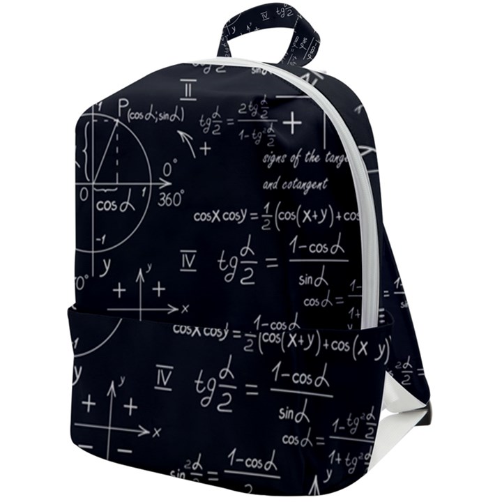 Mathematical Seamless Pattern With Geometric Shapes Formulas Zip Up Backpack