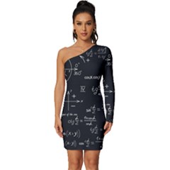 Mathematical Seamless Pattern With Geometric Shapes Formulas Long Sleeve One Shoulder Mini Dress by Hannah976