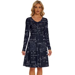 Mathematical Seamless Pattern With Geometric Shapes Formulas Long Sleeve Dress With Pocket by Hannah976