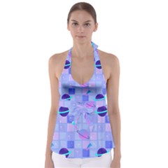 Seamless Pattern Pastel Galaxy Future Tie Back Tankini Top by Hannah976