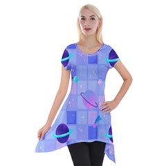 Seamless Pattern Pastel Galaxy Future Short Sleeve Side Drop Tunic by Hannah976