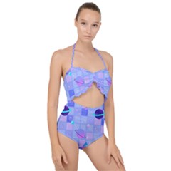 Seamless Pattern Pastel Galaxy Future Scallop Top Cut Out Swimsuit by Hannah976