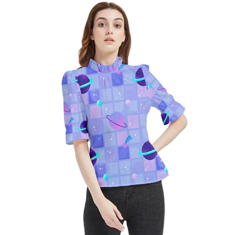 Seamless Pattern Pastel Galaxy Future Frill Neck Blouse by Hannah976