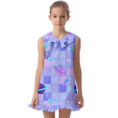 Seamless Pattern Pastel Galaxy Future Kids  Pilgrim Collar Ruffle Hem Dress by Hannah976