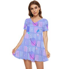 Seamless Pattern Pastel Galaxy Future Tiered Short Sleeve Babydoll Dress by Hannah976