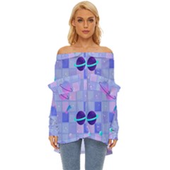 Seamless Pattern Pastel Galaxy Future Off Shoulder Chiffon Pocket Shirt by Hannah976