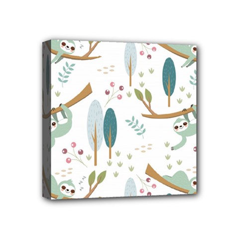 Pattern Sloth Woodland Mini Canvas 4  X 4  (stretched) by Hannah976