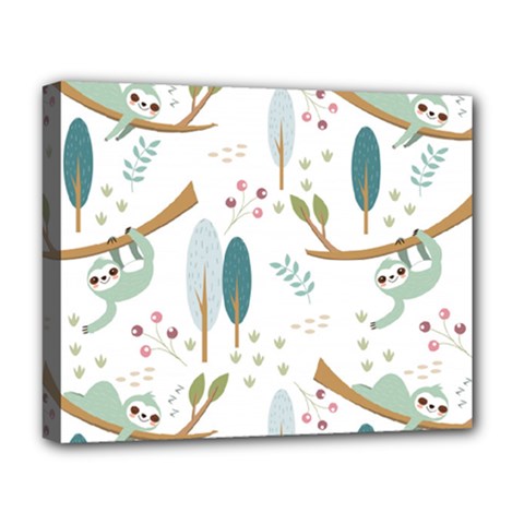 Pattern Sloth Woodland Deluxe Canvas 20  X 16  (stretched) by Hannah976