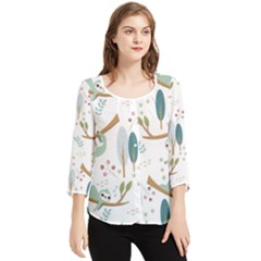 Pattern Sloth Woodland Chiffon Quarter Sleeve Blouse by Hannah976