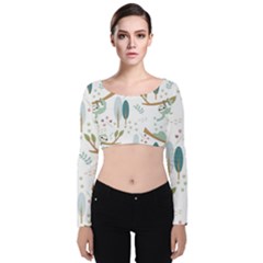 Pattern Sloth Woodland Velvet Long Sleeve Crop Top by Hannah976