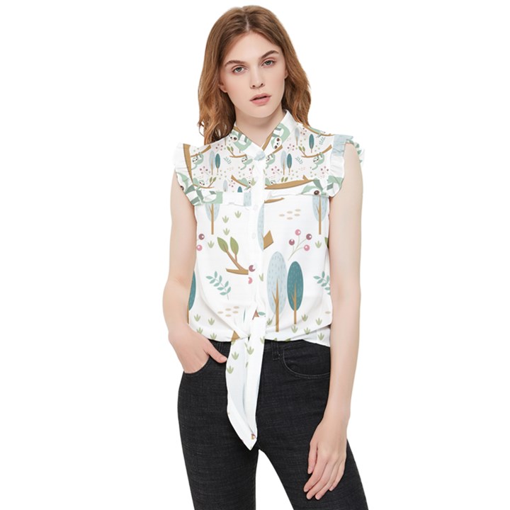 Pattern Sloth Woodland Frill Detail Shirt