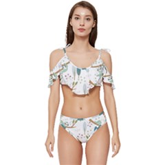 Pattern Sloth Woodland Ruffle Edge Tie Up Bikini Set	 by Hannah976