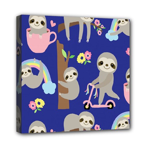 Hand Drawn Cute Sloth Pattern Background Mini Canvas 8  X 8  (stretched) by Hannah976