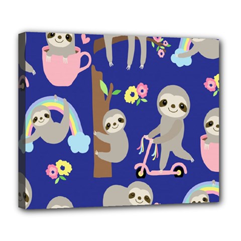 Hand Drawn Cute Sloth Pattern Background Deluxe Canvas 24  X 20  (stretched)