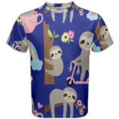 Hand Drawn Cute Sloth Pattern Background Men s Cotton T-shirt by Hannah976