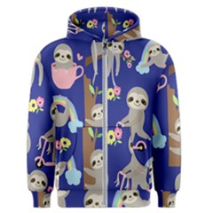 Hand Drawn Cute Sloth Pattern Background Men s Zipper Hoodie by Hannah976