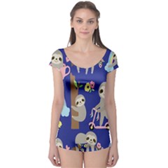 Hand Drawn Cute Sloth Pattern Background Boyleg Leotard  by Hannah976