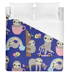 Hand Drawn Cute Sloth Pattern Background Duvet Cover (queen Size) by Hannah976