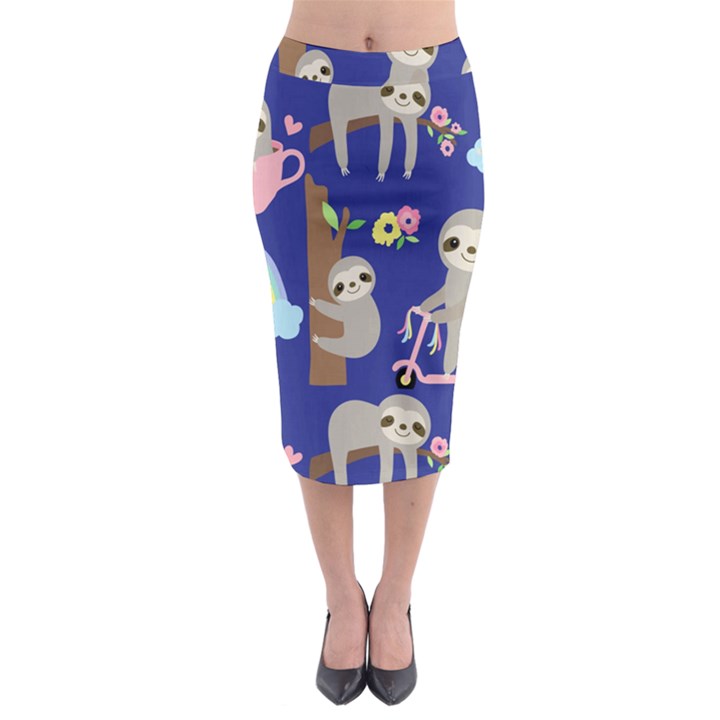 Hand Drawn Cute Sloth Pattern Background Midi Pencil Skirt