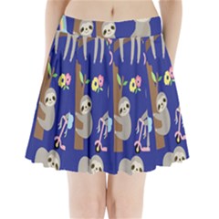 Hand Drawn Cute Sloth Pattern Background Pleated Mini Skirt by Hannah976