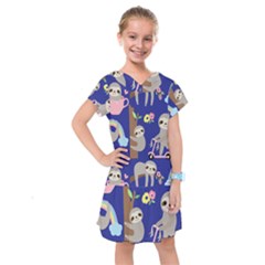 Hand Drawn Cute Sloth Pattern Background Kids  Drop Waist Dress by Hannah976