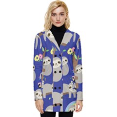 Hand Drawn Cute Sloth Pattern Background Button Up Hooded Coat  by Hannah976