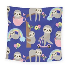 Hand Drawn Cute Sloth Pattern Background Square Tapestry (large) by Hannah976