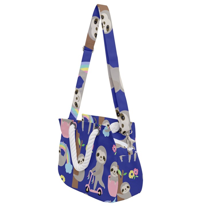 Hand Drawn Cute Sloth Pattern Background Rope Handles Shoulder Strap Bag