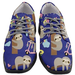 Hand Drawn Cute Sloth Pattern Background Women Heeled Oxford Shoes by Hannah976