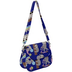 Hand Drawn Cute Sloth Pattern Background Saddle Handbag by Hannah976