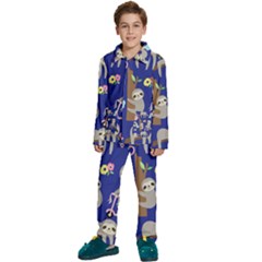 Hand Drawn Cute Sloth Pattern Background Kids  Long Sleeve Velvet Pajamas Set by Hannah976