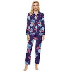 Owl Pattern Background Womens  Long Sleeve Velvet Pocket Pajamas Set by Hannah976