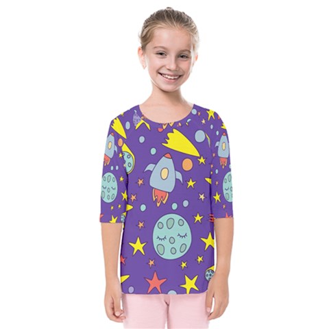 Card With Lovely Planets Kids  Quarter Sleeve Raglan T-shirt by Hannah976